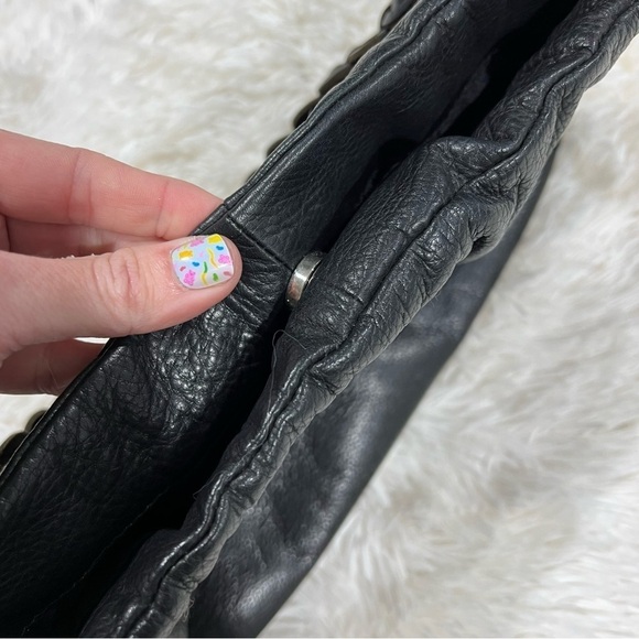 Fossil Pebbled Leather Purse Black Drawstring Hobo Bag Braided Strap - Picture 11 of 14